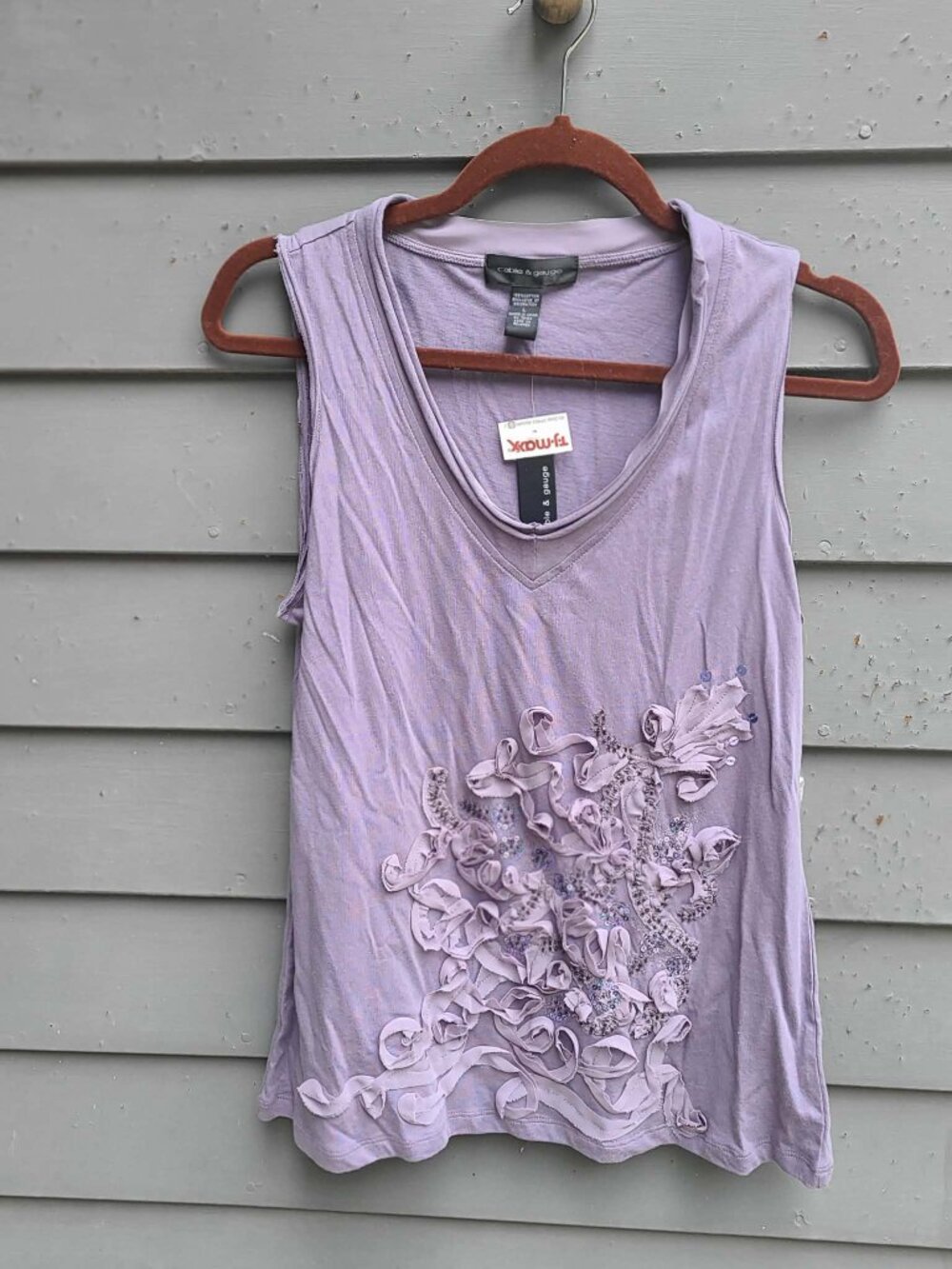 Cable & Gauge Grayish Purplish Sleeveless Top with Flowers Sequins NWT size L
